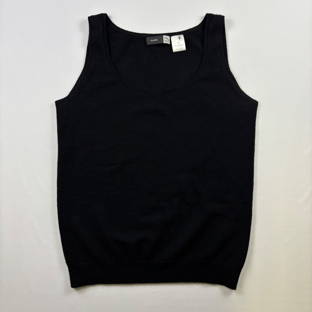 Saks Fifth Avenue Classic Black Cashmere Tank Top Scoop Neck Petite Small PS